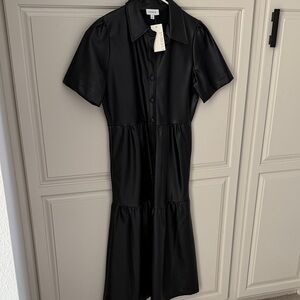 Evereve Black Button-Down Midi Dress Faux Leather